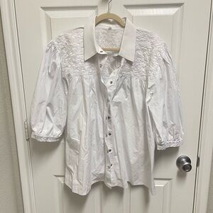 Spirit Dress White Embroidered Button Front Blouse